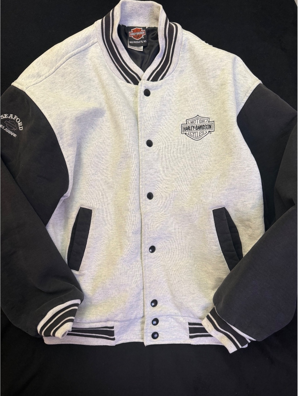 Harley-Davidson Men's Varsity Style Jacket Large Grey and Black